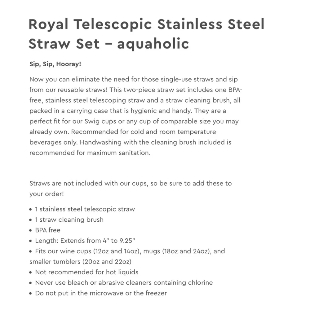 Swig Royal Telescope Stainless Steel Straw Set
